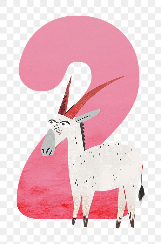 Number 2 png animal character illustration, transparent background