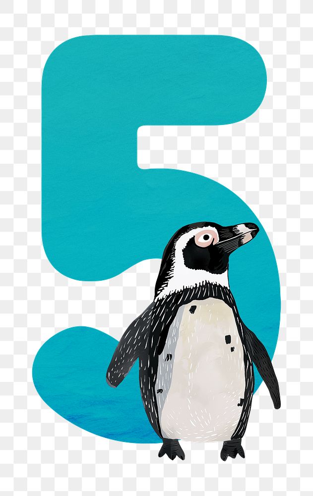 Number 5 png animal character illustration, transparent background