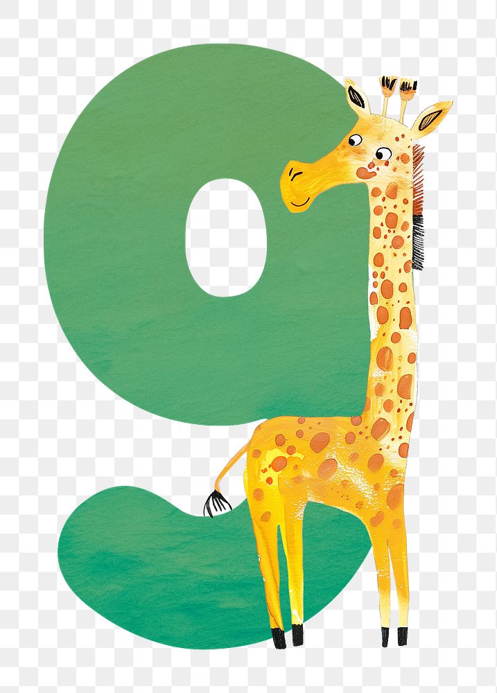 Number 9 png animal character illustration, transparent background