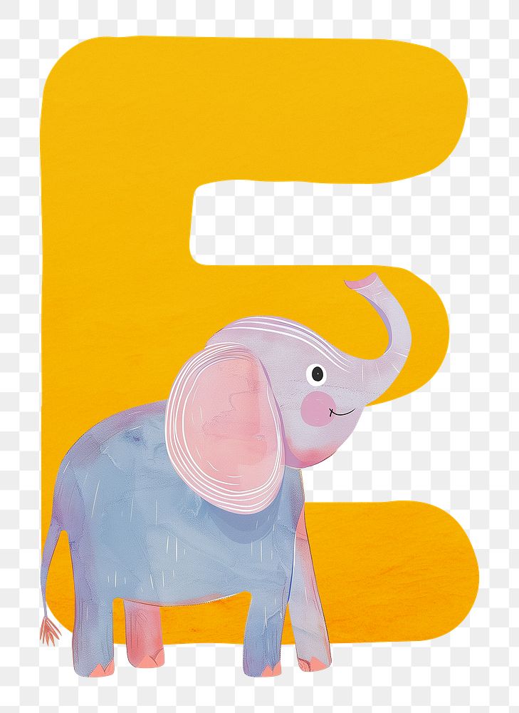 PNG yellow letter E with animal character, transparent background