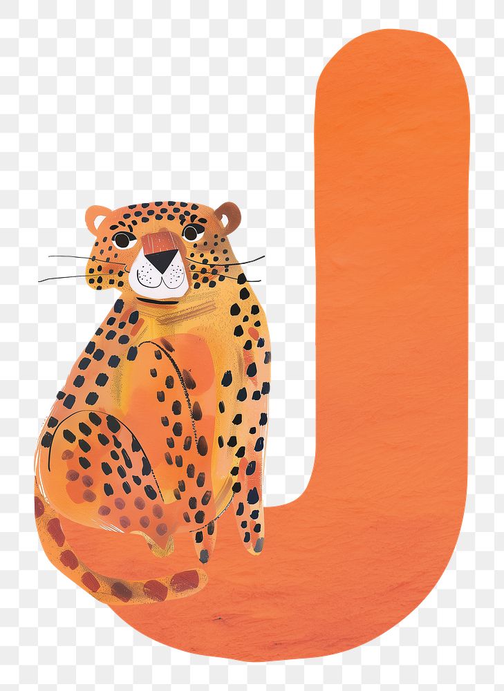 PNG orange letter J with animal character, transparent background