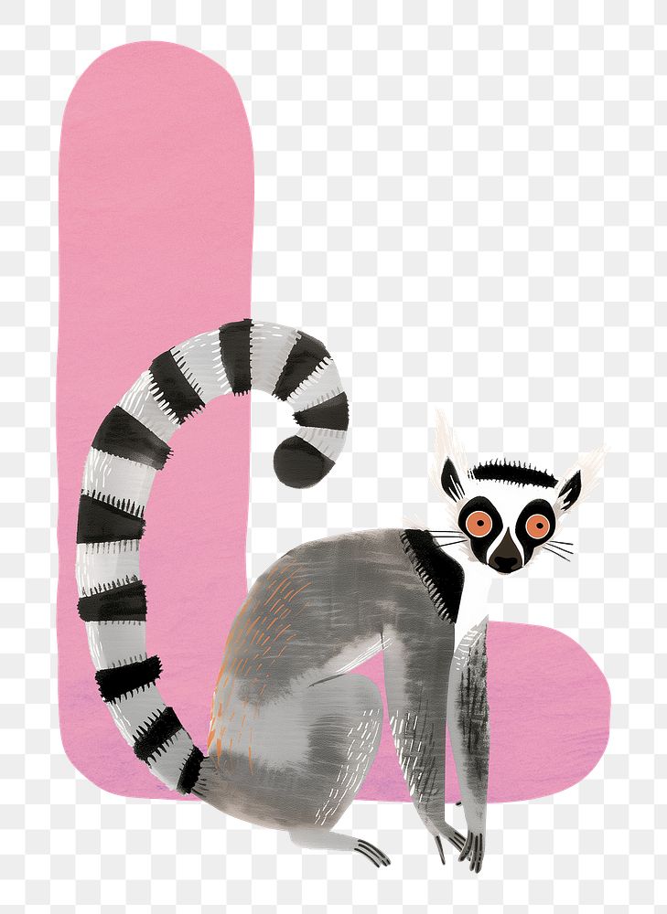 PNG pink letter L with animal character, transparent background