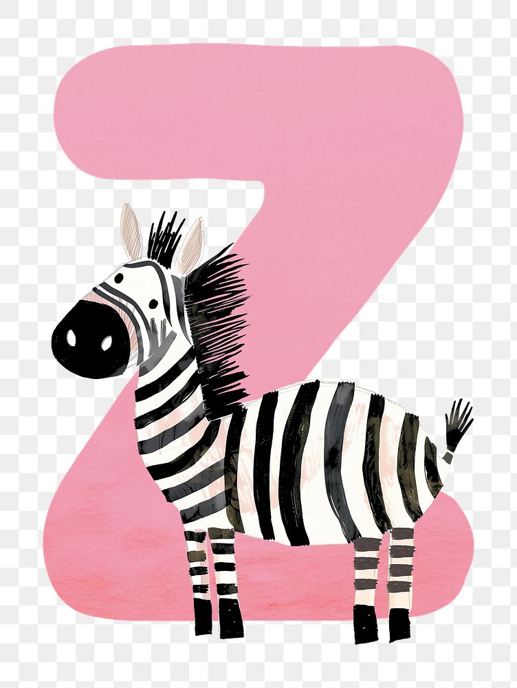 PNG pink letter Z with animal character, transparent background