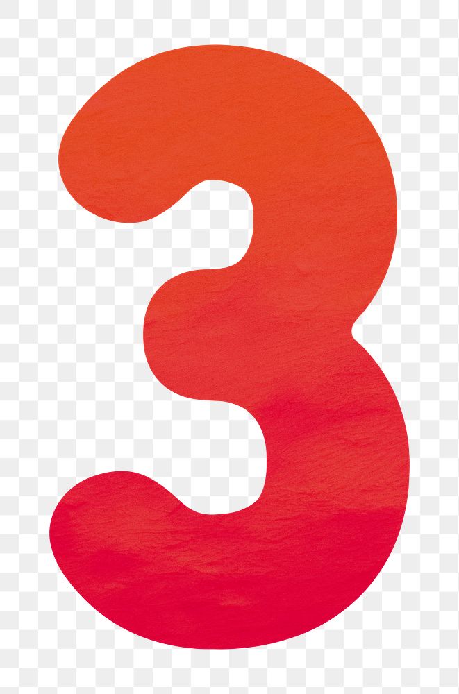 Number 3 png in red, transparent background