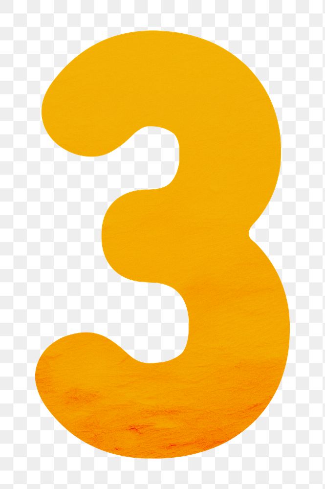 Number 3 png in yellow, transparent background
