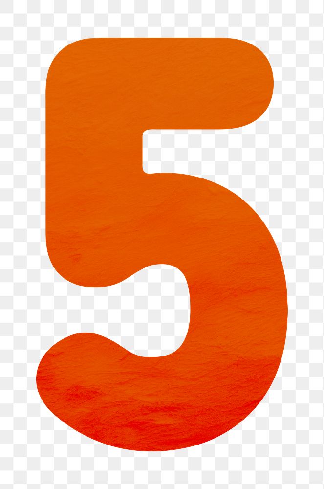 Number 5 png in orange, transparent background