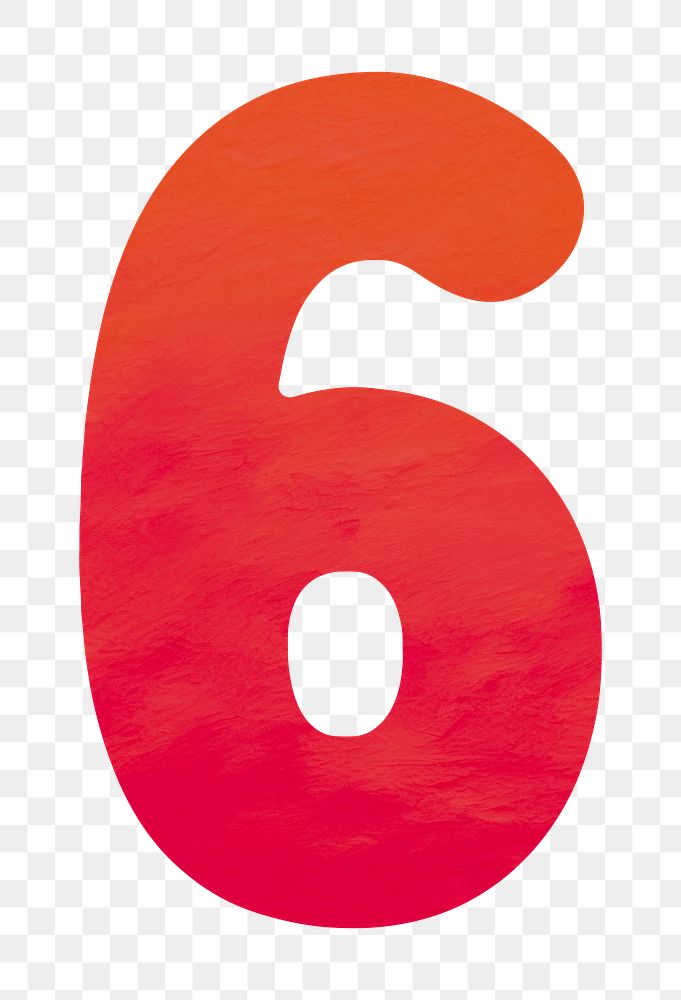 Number 6 png in red, transparent background