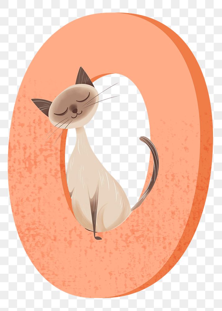 Number 0 png with cat character, transparent background