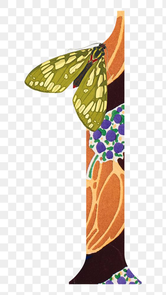 Number 1 png Seguy Papillons art illustration, transparent background