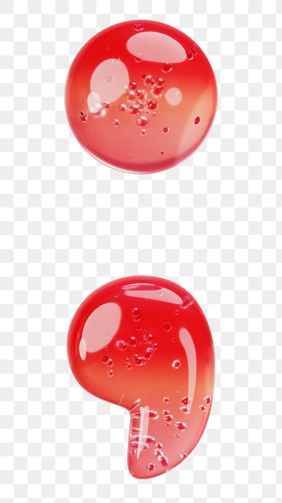 Semicolon sign png 3D red jelly symbol, transparent background
