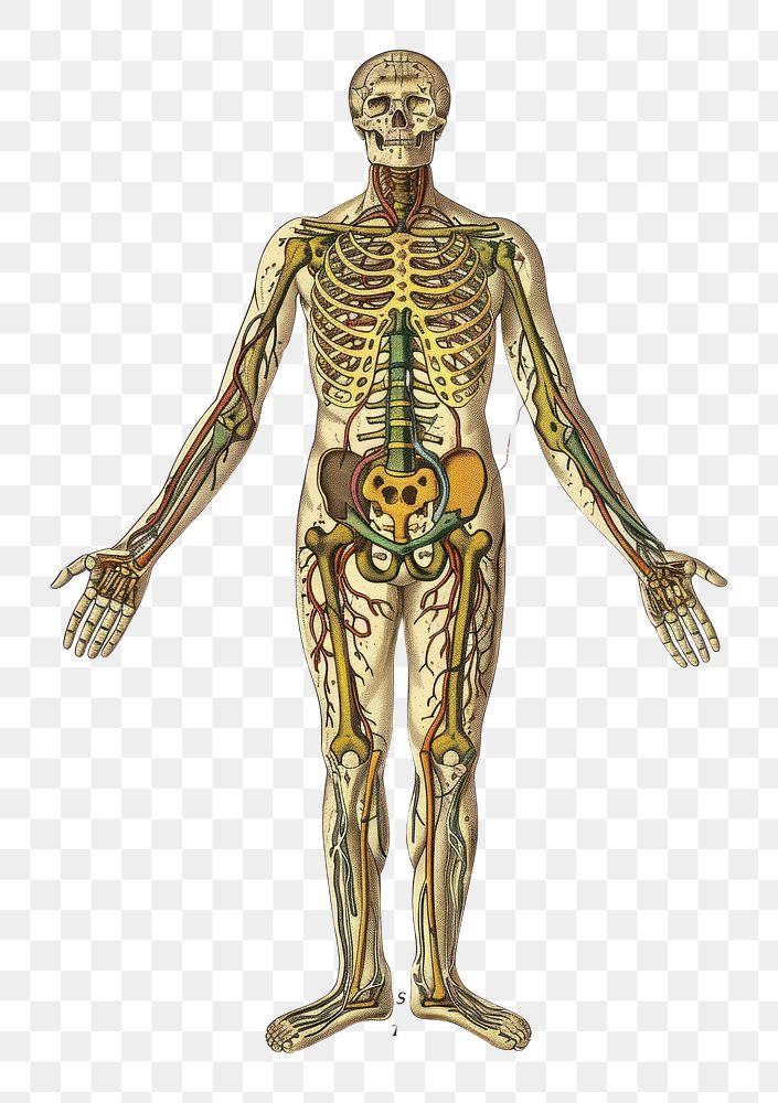 PNG Old illustration body human skeleton person head.