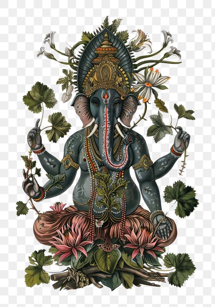 PNG Old illustration body of ganesha clothing painting apparel