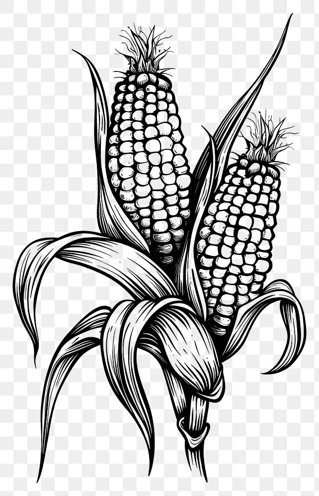 PNG  Corn tattoo flash illustration produce grain plant.