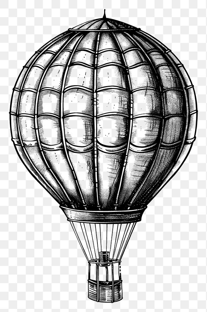 PNG  Hot air balloon tattoo flash illustration transportation aircraft vehicle.