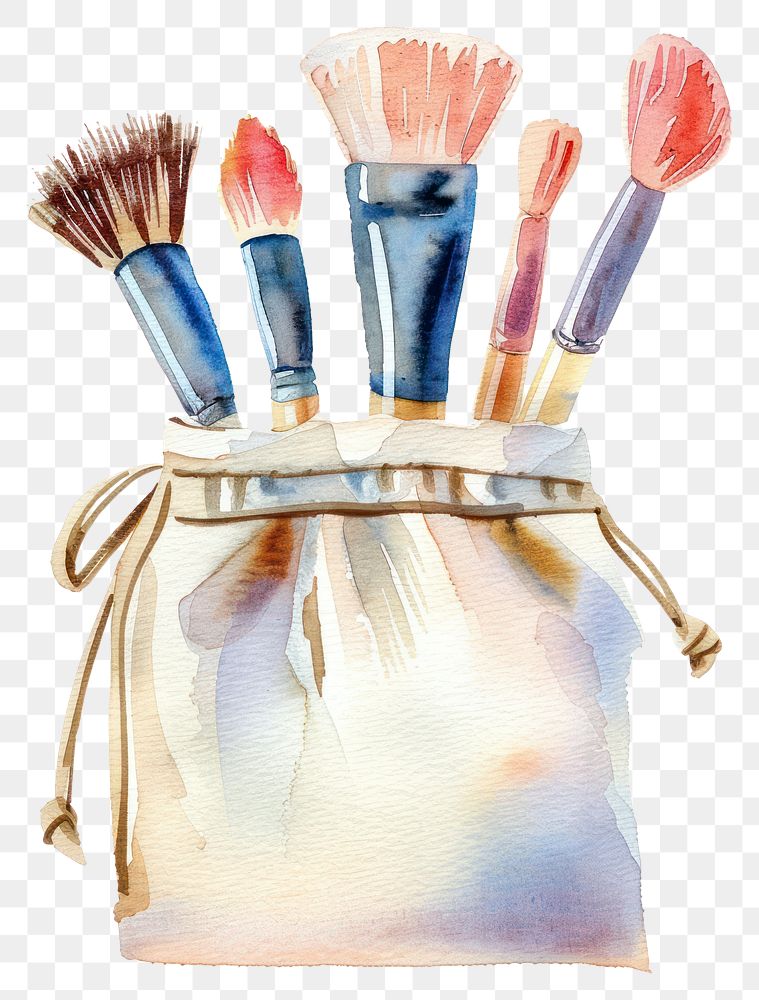 PNG  Watercolor of cosmetic cosmetics brush device.