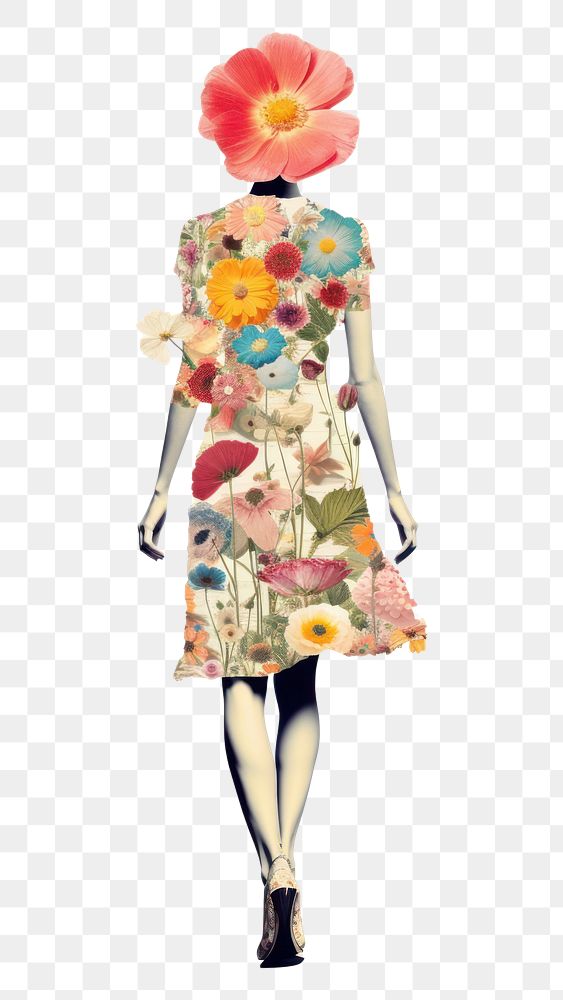 PNG Flower Collage woman walking pattern footwear fashion