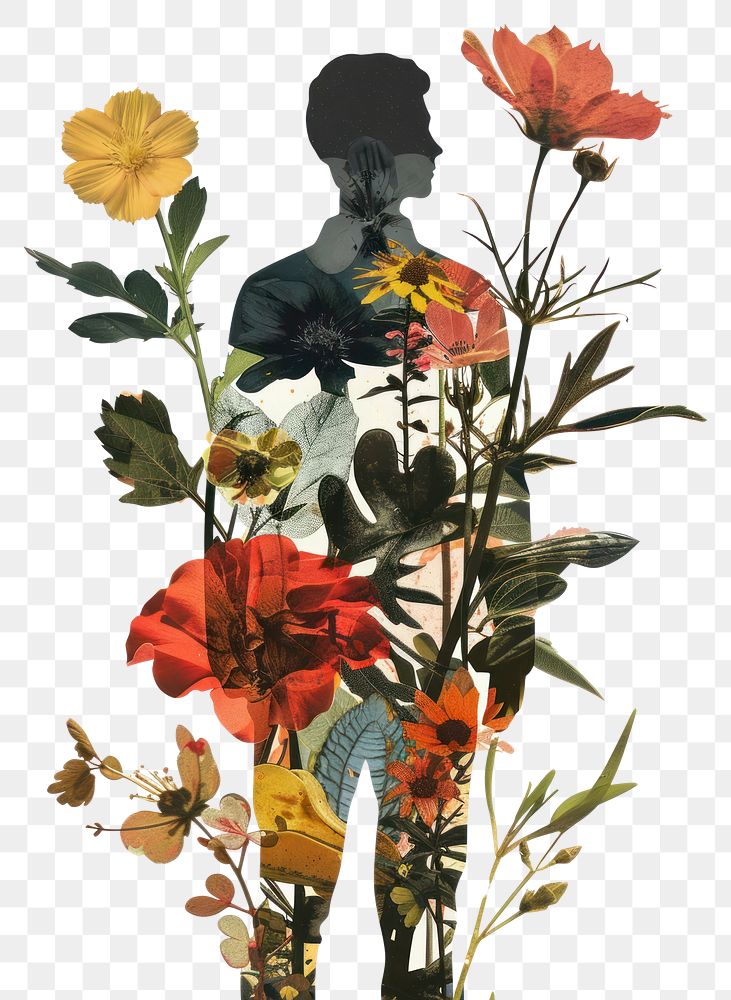 PNG Person gardening flower painting collage.