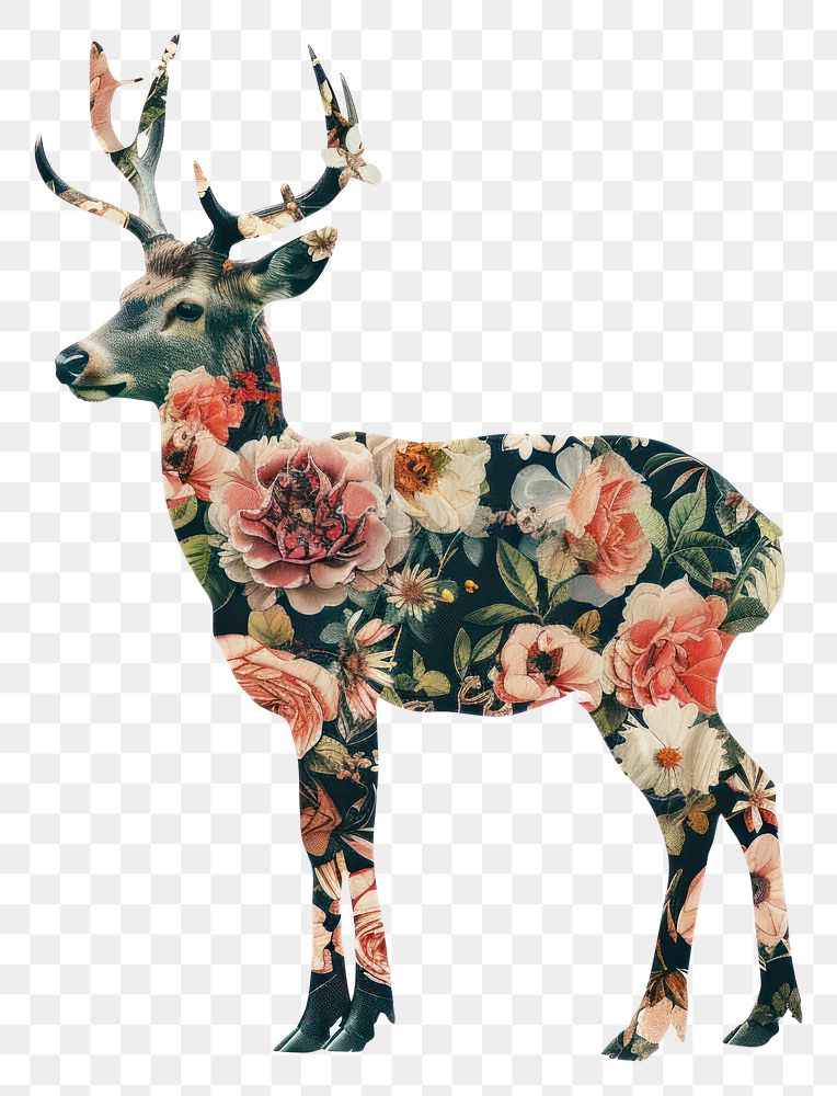 PNG Flower Collage deer wildlife pattern animal.