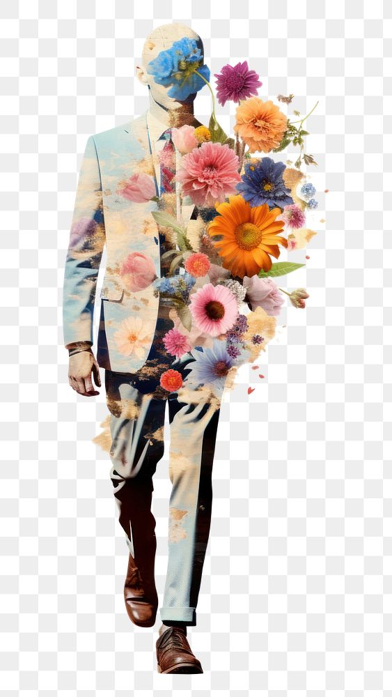 PNG Flower Collage boy walking flower pattern adult.