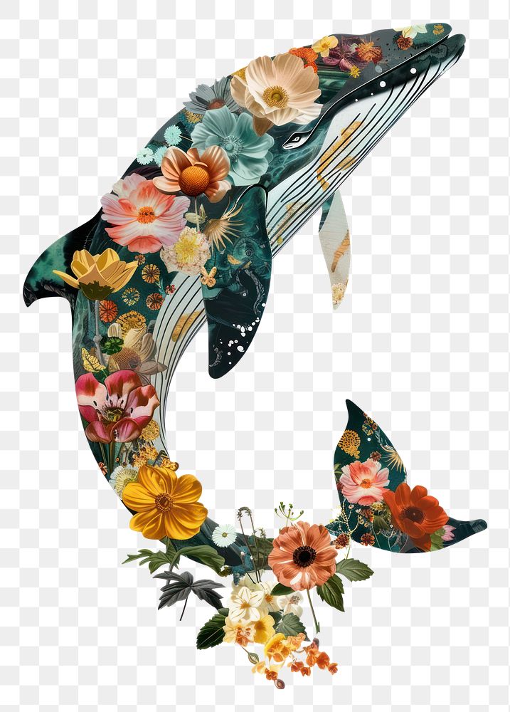 PNG Flower Collage whale pattern animal flower.