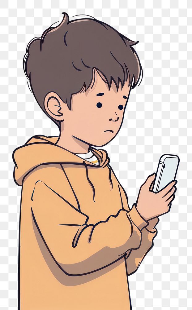 PNG Kid holding cellphone flat illustration electronics texting cartoon.