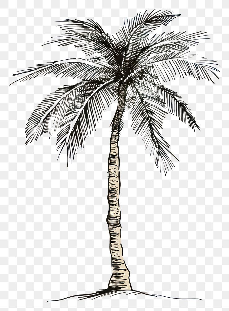 PNG Hand drawn of palm tree drawing sketch monochrome