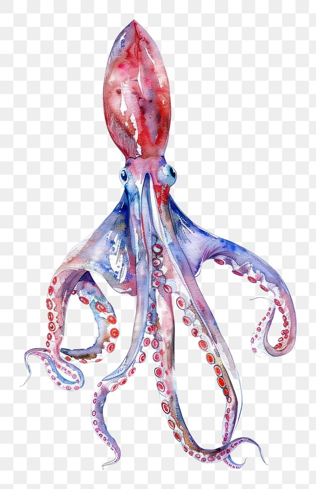 PNG An isolated fresh squid illustration watercolor octopus.