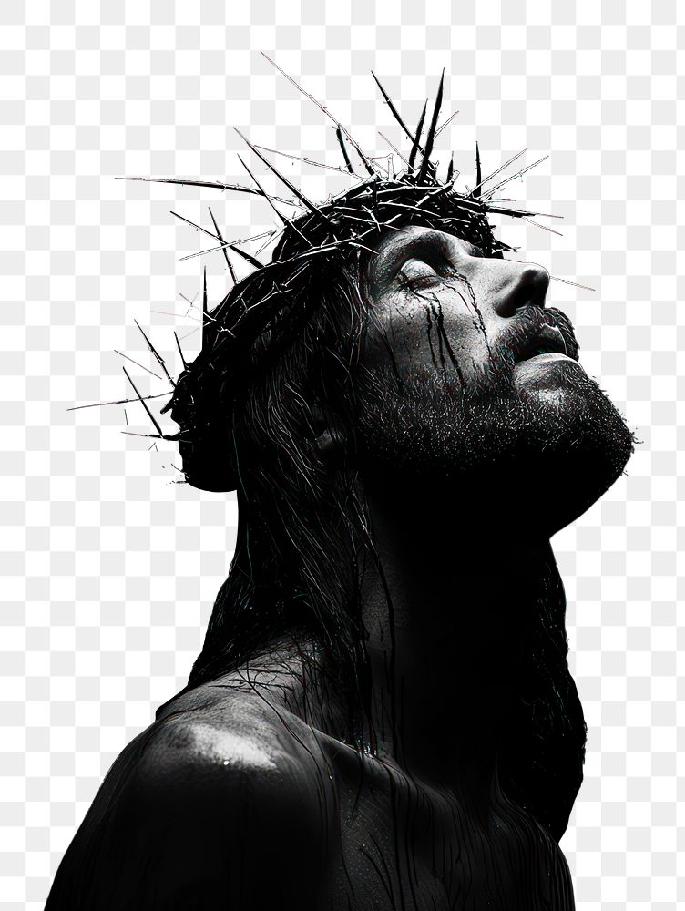 PNG A Jesus wearing crown of thorns photography emotional dark.