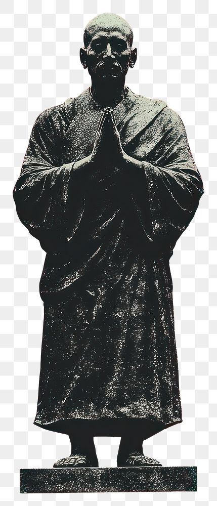 PNG An isolated black and white real monk statue background art man.