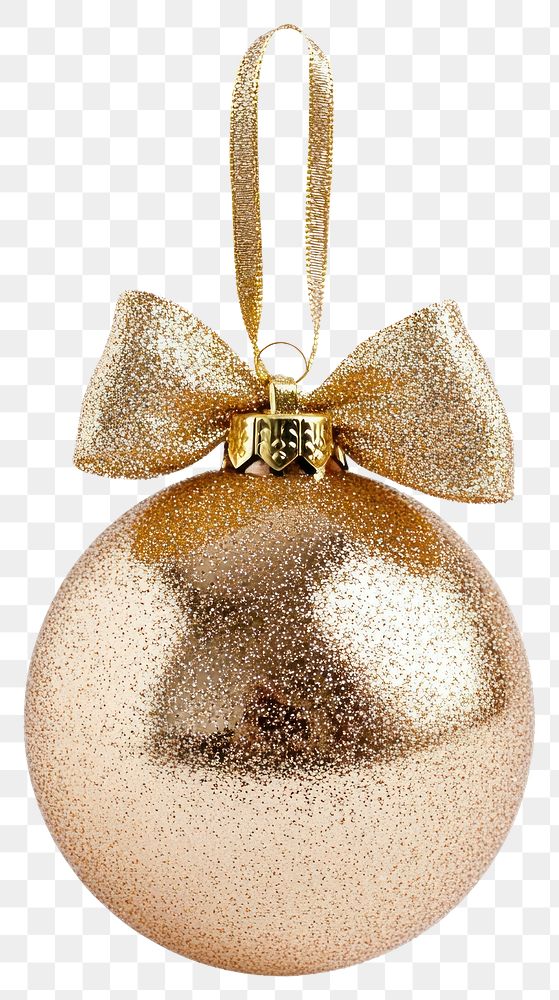 PNG A golden glitter Christmas ornament ball christmas festive bow.