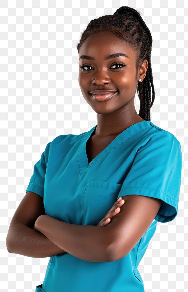 PNG Woman nurse smiling professional crossed scrubs.