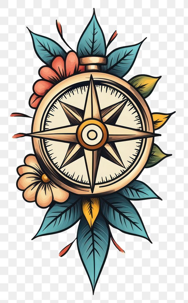 PNG Compass and flower illustration flowers vintage.