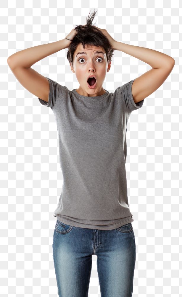 PNG Surprised woman t-shirt expression background.