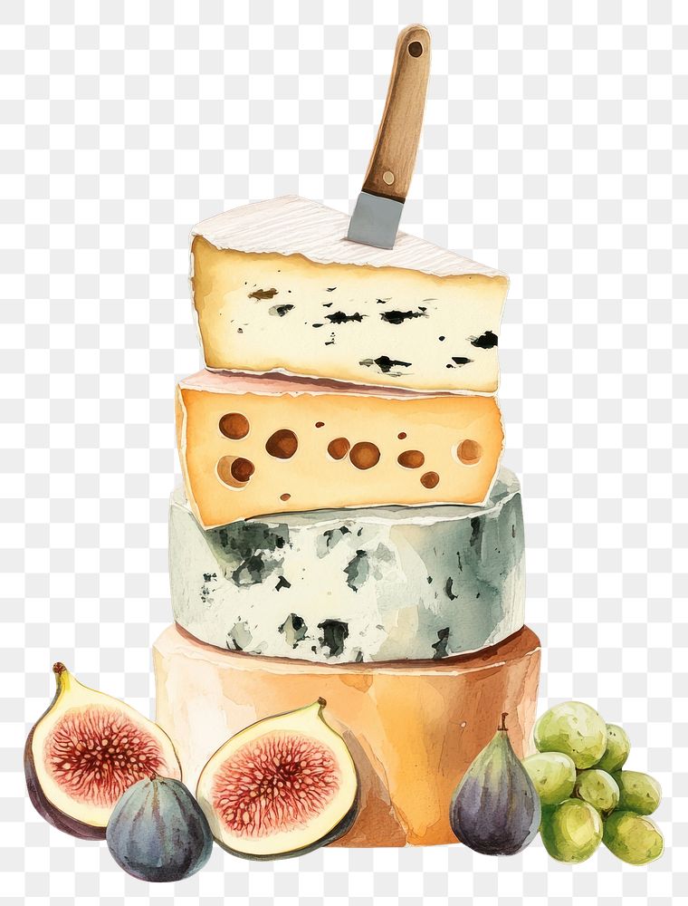 PNG Stack of different cheese illustration fruits grapes.