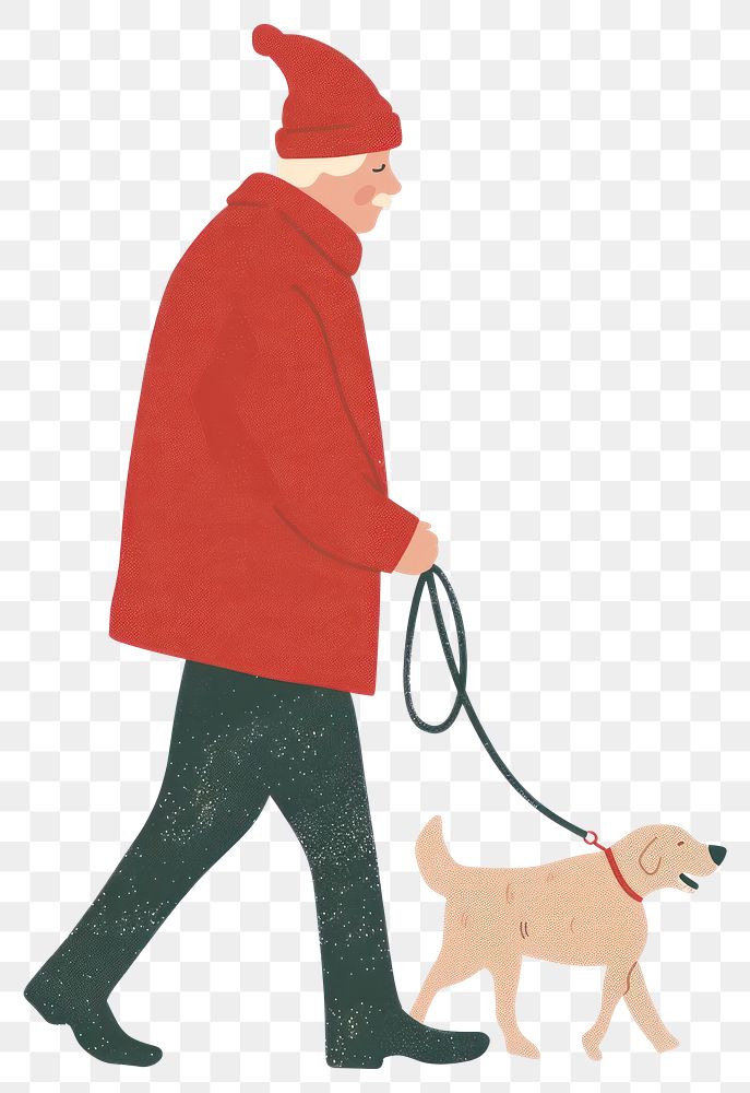 PNG Christmas senior man walking a dog clothing coat pet.