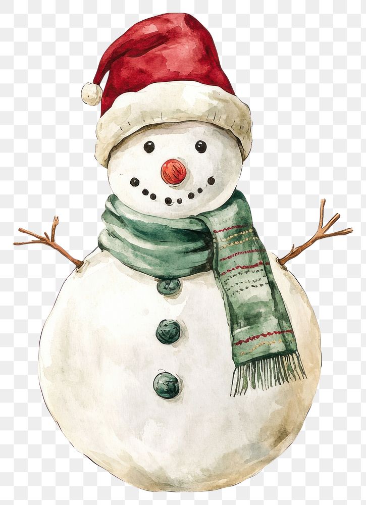 PNG Snowman winter illustration watercolor.