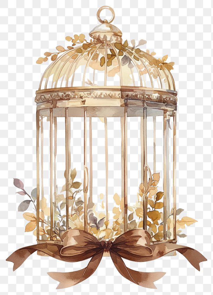 PNG Brown coquette bird cage ribbon style chandelier.