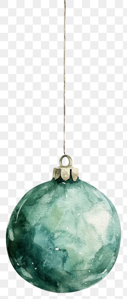 PNG Watercolor christmas ornament hanging illustration green art.