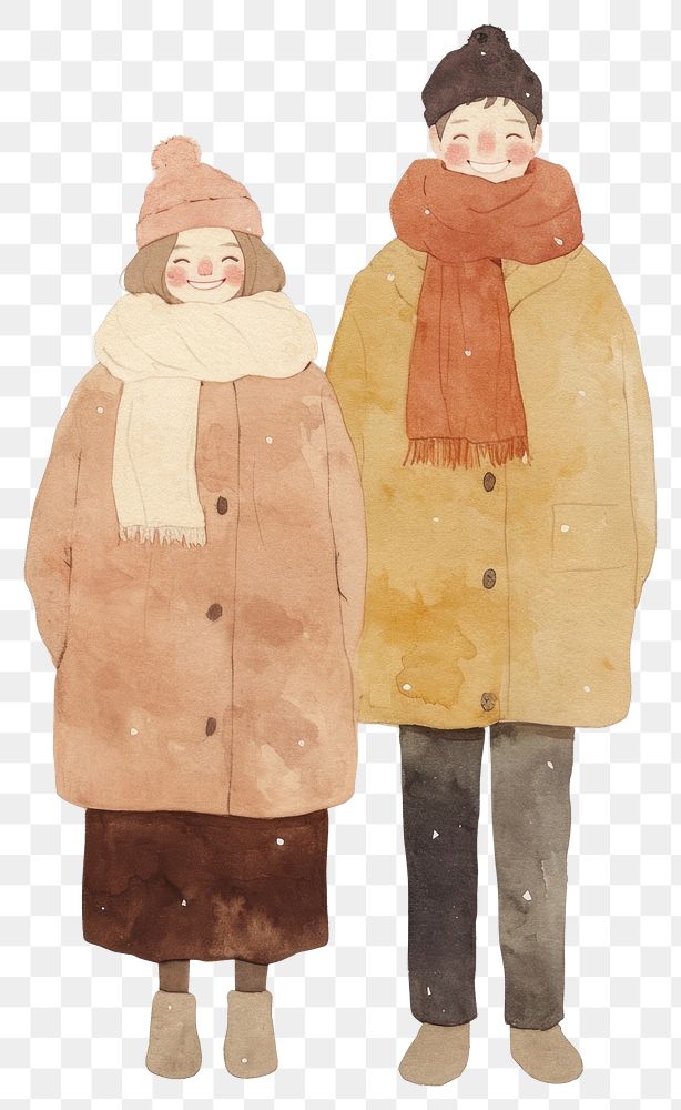 PNG Smile woman and man standing with winter clothes illustration clothing scarves.