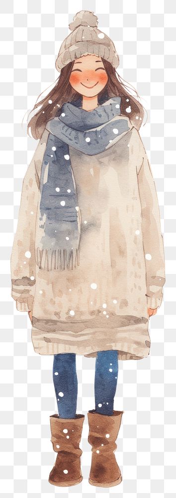 PNG Smile woman standing with winter clothes illustration background clothing.