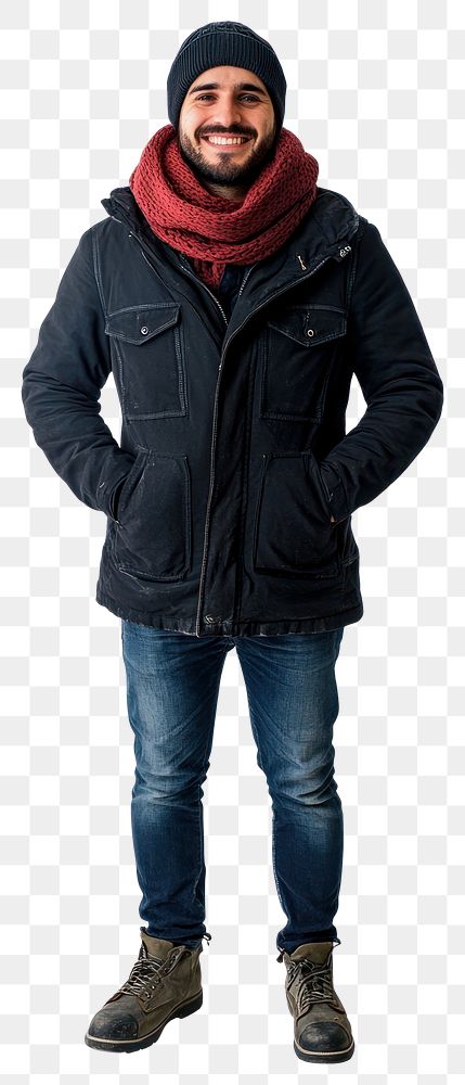 PNG Happy man in winter clothes clothing apparel jacket.