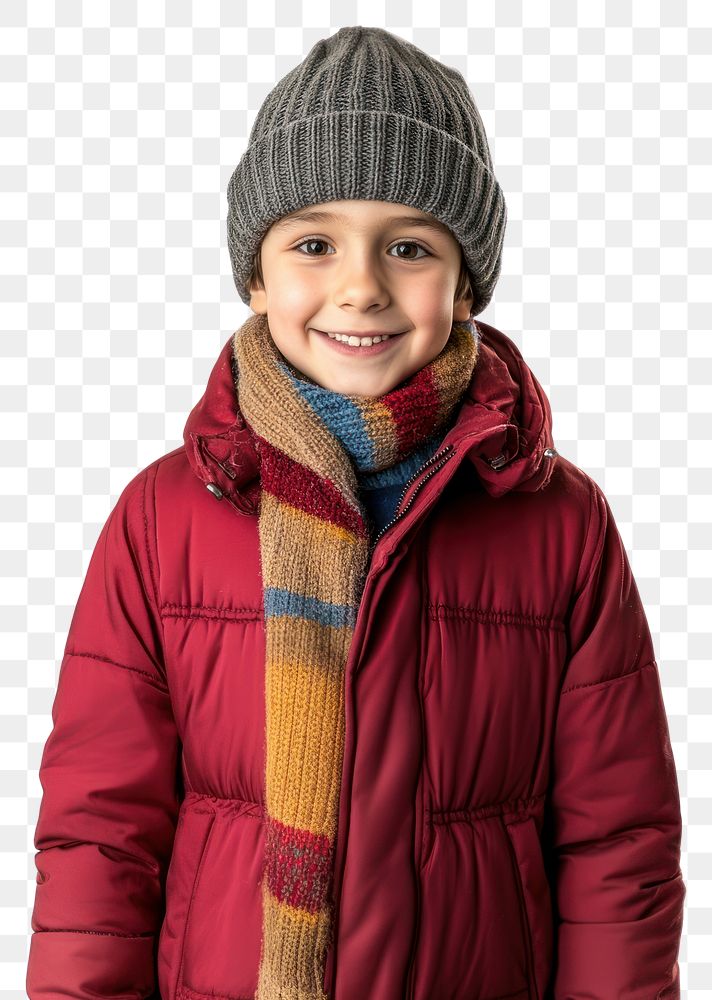 PNG Happy boy in winter clothes clothing jacket scarf.