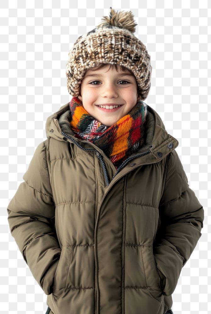 PNG Happy boy in winter clothes clothing jacket scarf.