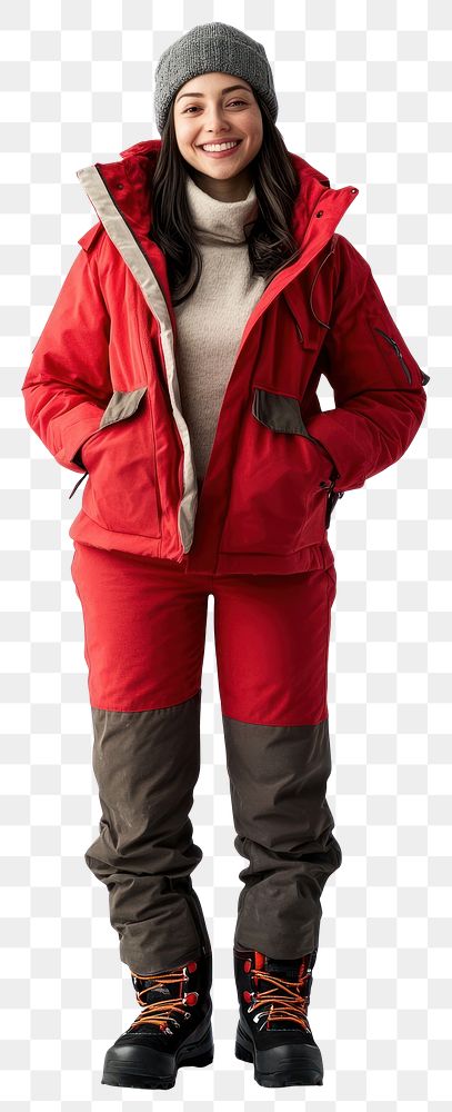 PNG Happy woman in red winter clothes clothing jacket raincoat.