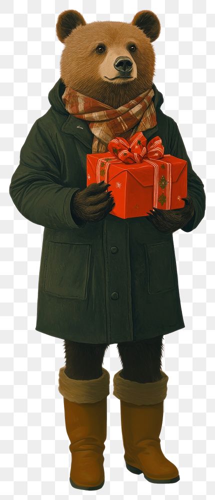 PNG Bear holding christmas gift clothing animal human.