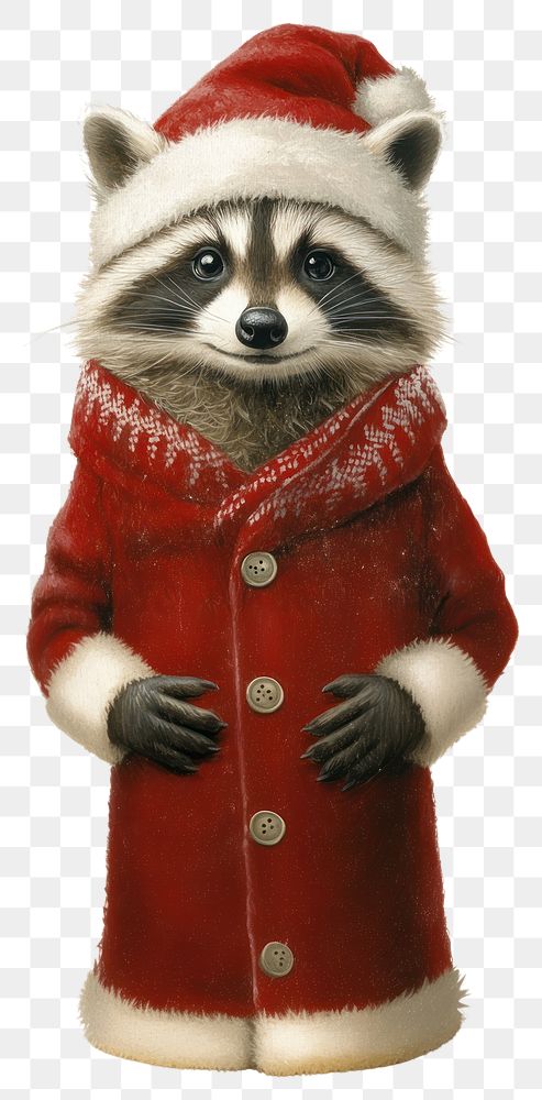 PNG Raccoon celebrating christmas animal cute illustration.