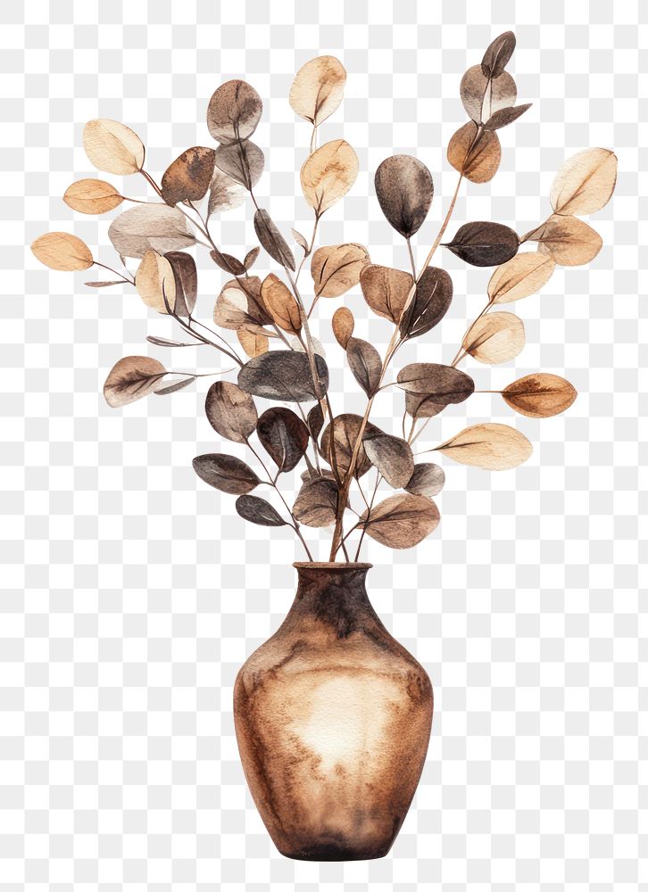 PNG Sprig of Eucalyptus in Vase vase illustration art.