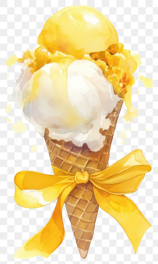 PNG Yellow coquette ice cream illustration watercolor dessert.