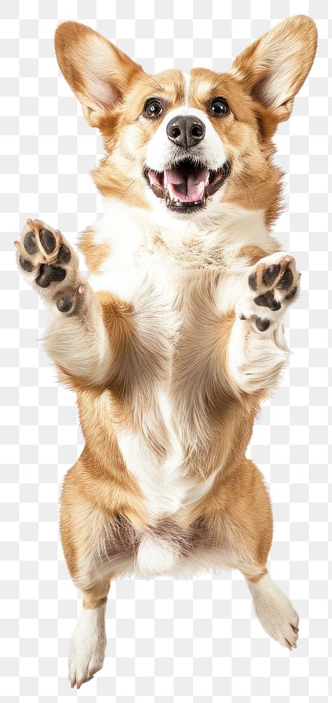 PNG A playful and energetic corgi dog mid-air background canine white.