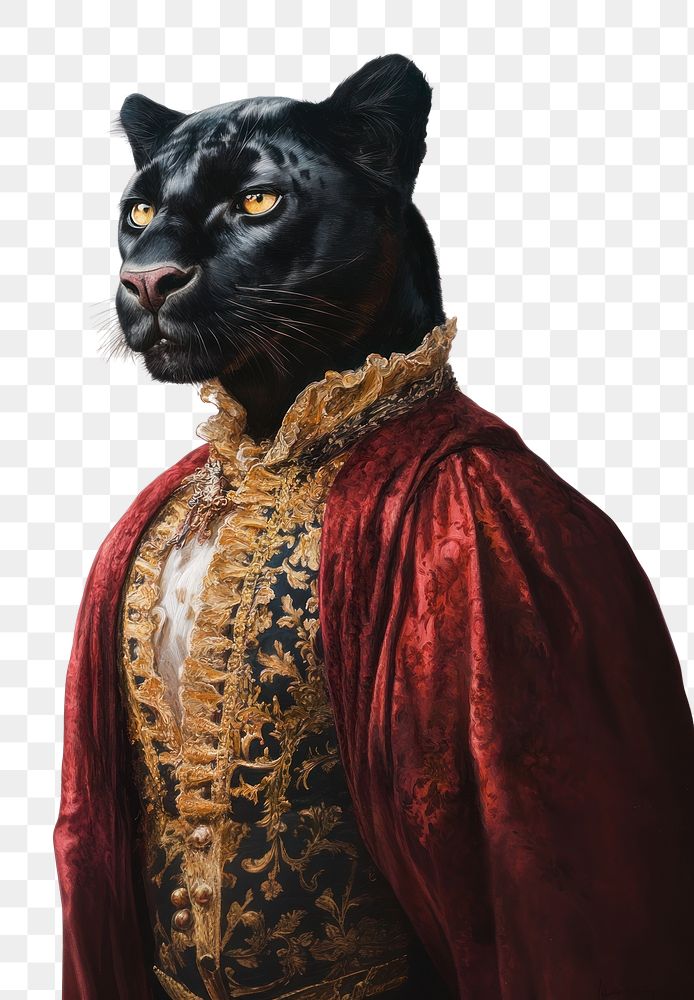 PNG Black panther wears dress Renaissance fashion animal human illustration.